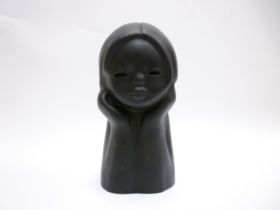 A Tekt ceramic bust with black glaze, Made in Estonia when part of the USSR. 26cm high. Label to