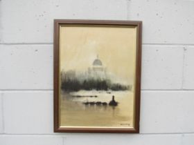 ANTHONY ROBERT KLITZ (1917-2000) A framed oil on hessian canvas, scene of St Pauls Cathedral,