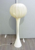 A c1960's floorlamp, white tulip base and ribbed waxed fabric shade