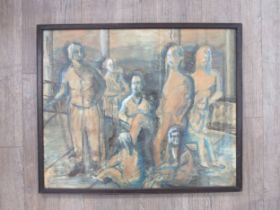 A framed and glazed watercolour of figures, circa 1940/50 on two sheets of paper. Unsigned or