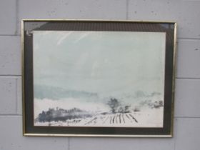 DAVID GREENALL (b1947) A framed & glazed lithograph, winter landscape. Signed bottom right and dated