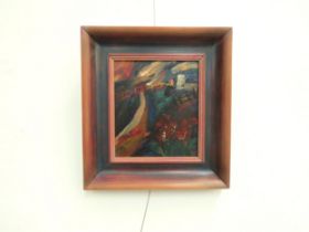 JOHN ANDERSON (XX Norfolk Artist) a framed oil on board, landscape with Church. Artists label