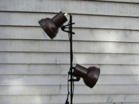 A Danish standard lamp with twin adjustable spots in brown and black.