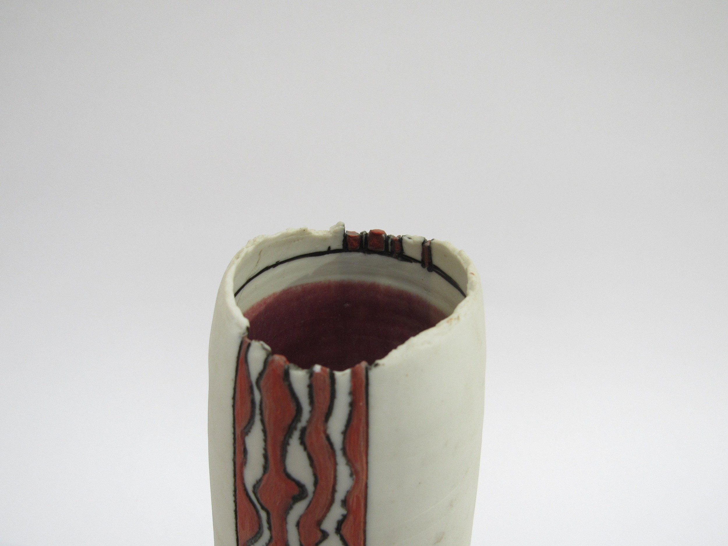 GLYN HUGO (b.1934) A porcelain cylinder vase on a pedestal base, decorated with matt glazes, gallery - Image 3 of 4