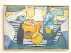 MARIA GEURTEN (1929-1998) A framed acrylic on board, bird and still life. Signed bottom right,