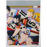 REG CARTWRIGHT (b.1938) A framed and glazed limited edition print 'The Cyclists'. Pencil signed
