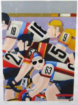REG CARTWRIGHT (b.1938) A framed and glazed limited edition print 'The Cyclists'. Pencil signed