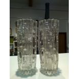 A pair of 1960's Rudolfova Hut maze vases by Frantisek Vizner, clear glass, 25cm tall