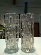 A pair of 1960's Rudolfova Hut maze vases by Frantisek Vizner, clear glass, 25cm tall