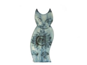A Carn Pottery figure of a Cat by John Beusmans, slab built with floral pipework, blue glazed.