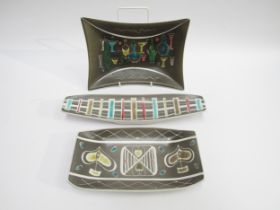 Denby Pottery - three Glynn Colledge Cloisonne range dishes with hand painted designs, signed to