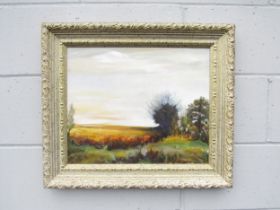 Framed original oil on canvas of a landscape, indistinctly signed 'M Schapat' lower right. Image