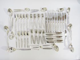 A part set of Theodor Olsen of Norway silver cutlery in the Brutalist style, stamped 830S and