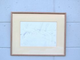 BRYAN INGHAM (1936-1997). A framed and glazed pencil drawing of a landscape. Signed bottom right and