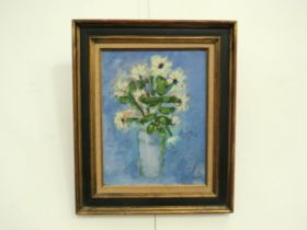 VICTOR BURR (1908-1993) A framed oil on canvas still life, vase of white flowers, signed bottom