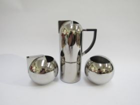 A three piece Oliver Hemming designed espresso maker, jug and sugar bowl set for Nio in finest