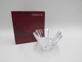 An Orrefors clear glass "Orion" bowl by Lars Hellsten, 9cm high, in original box