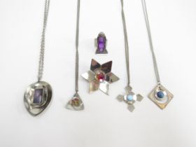 A collection of stainless steel modernist jewellery including Arlo Artwork , Jason design etc
