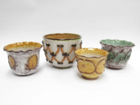 Four Italian Pottery plant pots, various designs. (chip to rim of smallest). Tallest 14cm