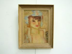 EMERIC GOMERY (1902-1969) A framed oil on board, portrait of a woman. Signed top right and dated '45
