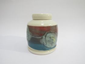 ASHLEY HOWARD (b.1963) A studio pottery porcelain lidded pot with abstract design with printed