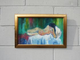 JAMES LAWRENCE ISHERWOOD (1917-1988) An expressionist nude oil on board, signed, inscribed verso "