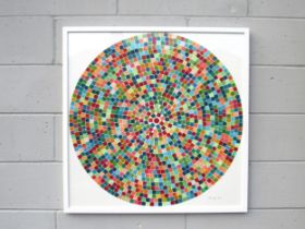 STEVEN GRIFFIN (b.1968) A framed and glazed collage 'Circle of Coloured Squares'. Signed. 85cm x
