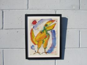 TIM RIDDIHOUGH (XX/XXI) A framed and glazed mixed media on paper 'Large Hedron Collider Bird'.