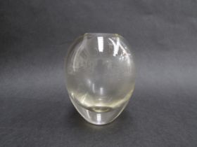 An A.D Copier designed clear glass oviform vase for Leerdam Glass. Acid etched mark to base. 16cm