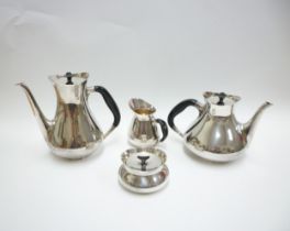 A Danish Cohr coffee/tea set in silver plate, designed by Hans Bunde. Tallest piece 21cm