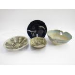 A selection of studio pottery including Molly Hillam Pudsey Pottery porcelain bowl with landscape