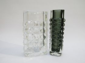 Two Ichendorf glass vases by Horst Tuselmann, one in clear glass, the other smoked. Tallest 23cm