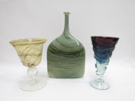A possible Michael Harris (1933-1994) large early Mdina glass goblet, earth tones, baluster stem,