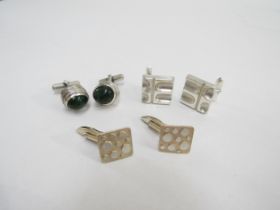 Modernist silver - three pairs of cufflinks including a marked gold on silver pair, a Sterling