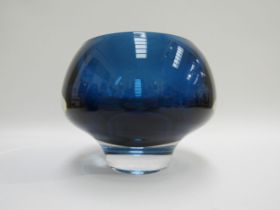 A Kosta Glass heavy cased blue vase, "Ventana" by Mona Morales-Schildt. Etched mark to base and