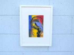 MARY STORK (1938-2007). A framed and glazed mixed media abstract on paper in colours. Signed