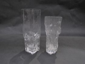 Tapio Wirkkala for Iittala Glass, Finland - two vases in clear and textured glass, signed to base of