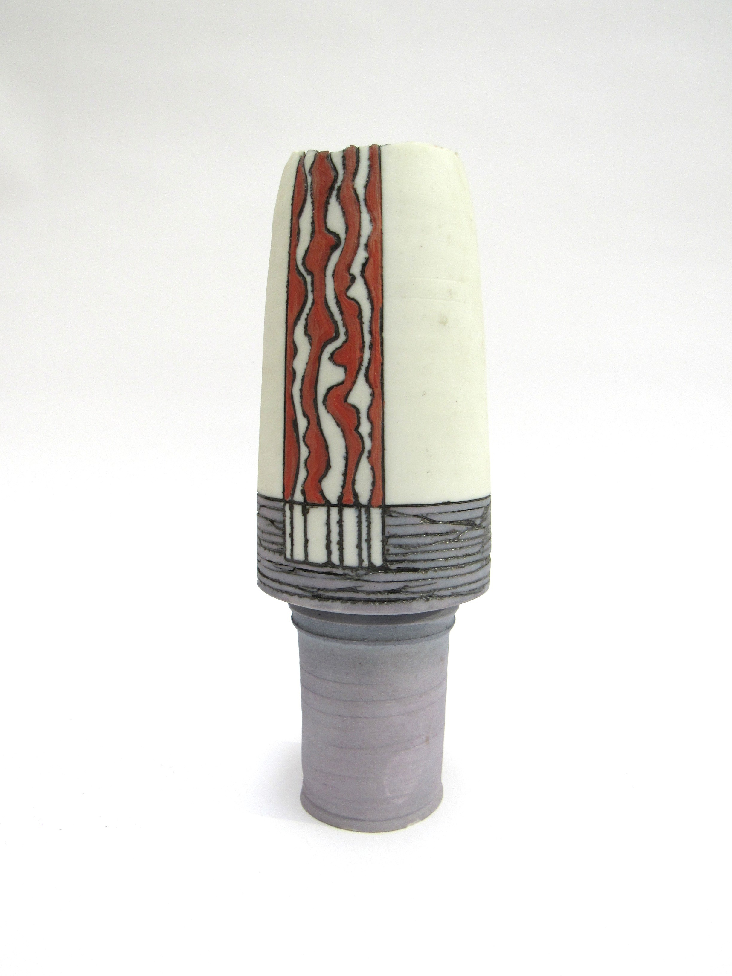 GLYN HUGO (b.1934) A porcelain cylinder vase on a pedestal base, decorated with matt glazes, gallery - Image 2 of 4