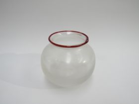 ANTONY STERN (1944-2022) A globular Art Glass vase with pearlised iridescent body and red rim, 11.