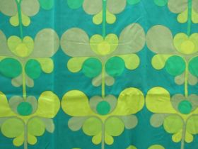 A pair of 1960's psychedelic curtains in green colourway. Each panel 172cm drop x 103cm wide