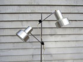 A Danish standard lamp with twin adjustable spots in aluminium and chromed metal support