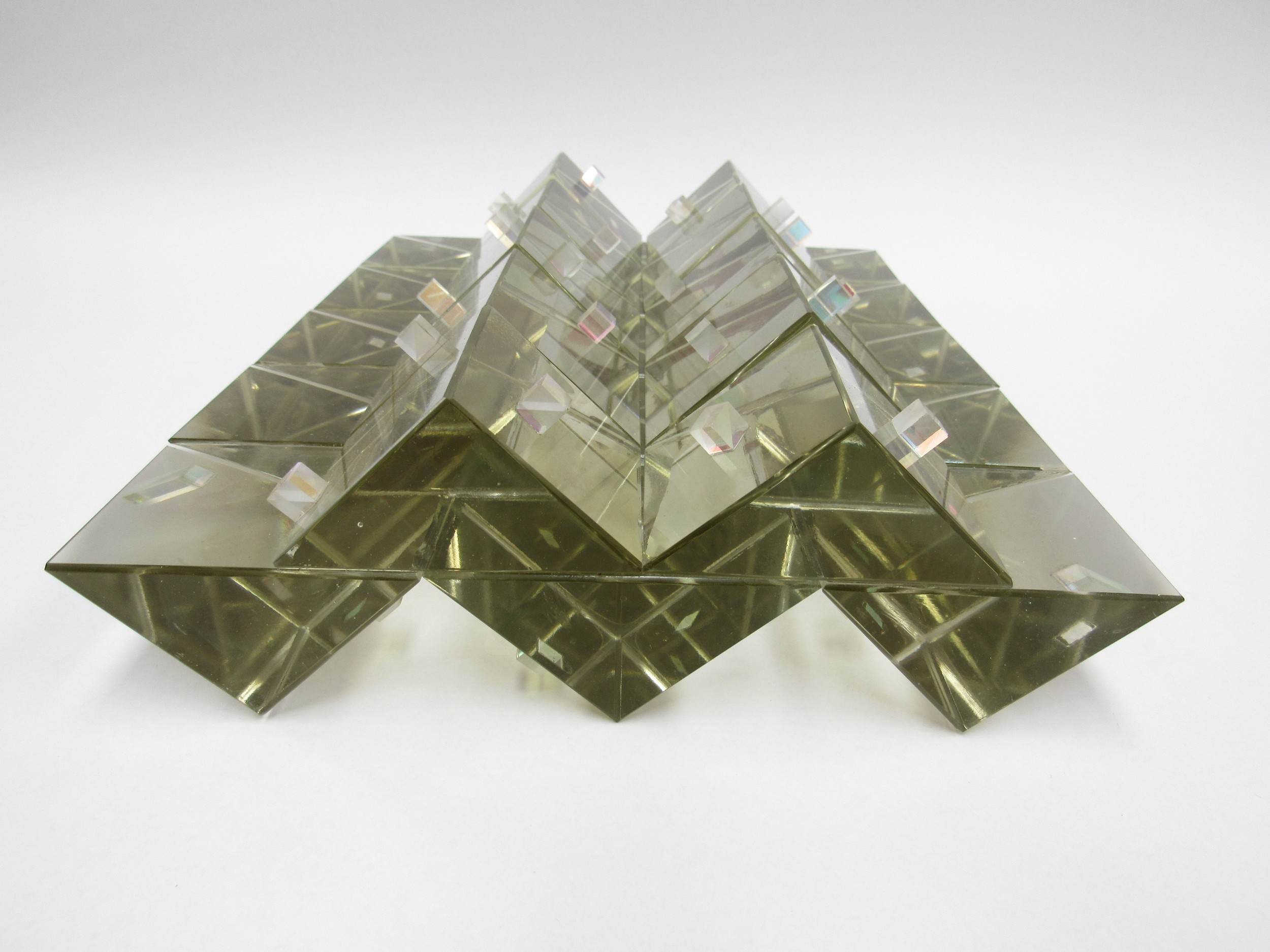 A mid 20th century heavy art glass sculpture of geometric forms. Unsigned work. 26cm x 21cm - Image 3 of 3