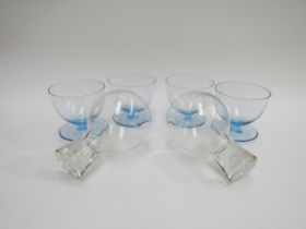 Whitefriars glass set of 4 sapphire blue glasses/sundae bowls and two Scandinavian large clear glass