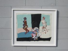 JOHN KIKI (b.1943) A framed and glazed acrylic on paper, untitled work c2000. Signed bottom right.