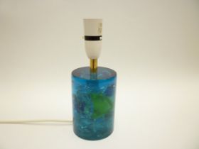 A Shatterline blue small lamp base, no shade. 23cm high including fitting