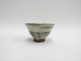 A Japanese studio pottery Mashiko miniature bowl with painted line details, possibly Narui Fujio,