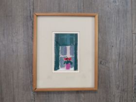 DEREK INWOOD (1925-2012): A framed and glazed oil pastel on paper. Window with roses. Signed top