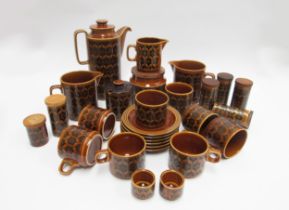 A Hornsea Heirloom coffee service in tan colourway, plus various canisters and spice pots etc