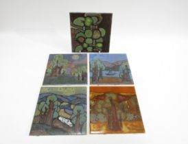 MARIA GEURTEN (1929-1998) A collection of hand painted ceramic tiles- landscape designs. Each tile