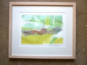 JENNIFER HALL (XX/XXI) A framed and glazed unique coloured etching of abstract landscape. Pencil